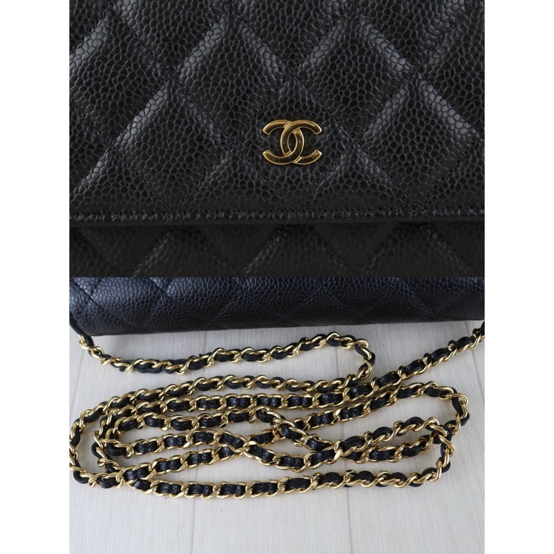 Include Entrupy Certificate of Authenticity｜Very Good ( Rank A)｜CHANEL Caviar Skin WOC Chain Bag Black  IC Chips ｜S26090703