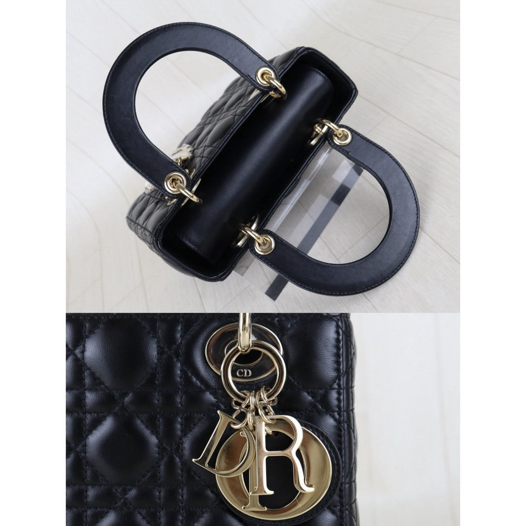 Include Entrupy Certificate of Authenticity｜Very Good ( Rank A) ｜  Dior Lady Dior Lamb Skin 2WAY Handbag Shoulder Bag Black ｜S26030826