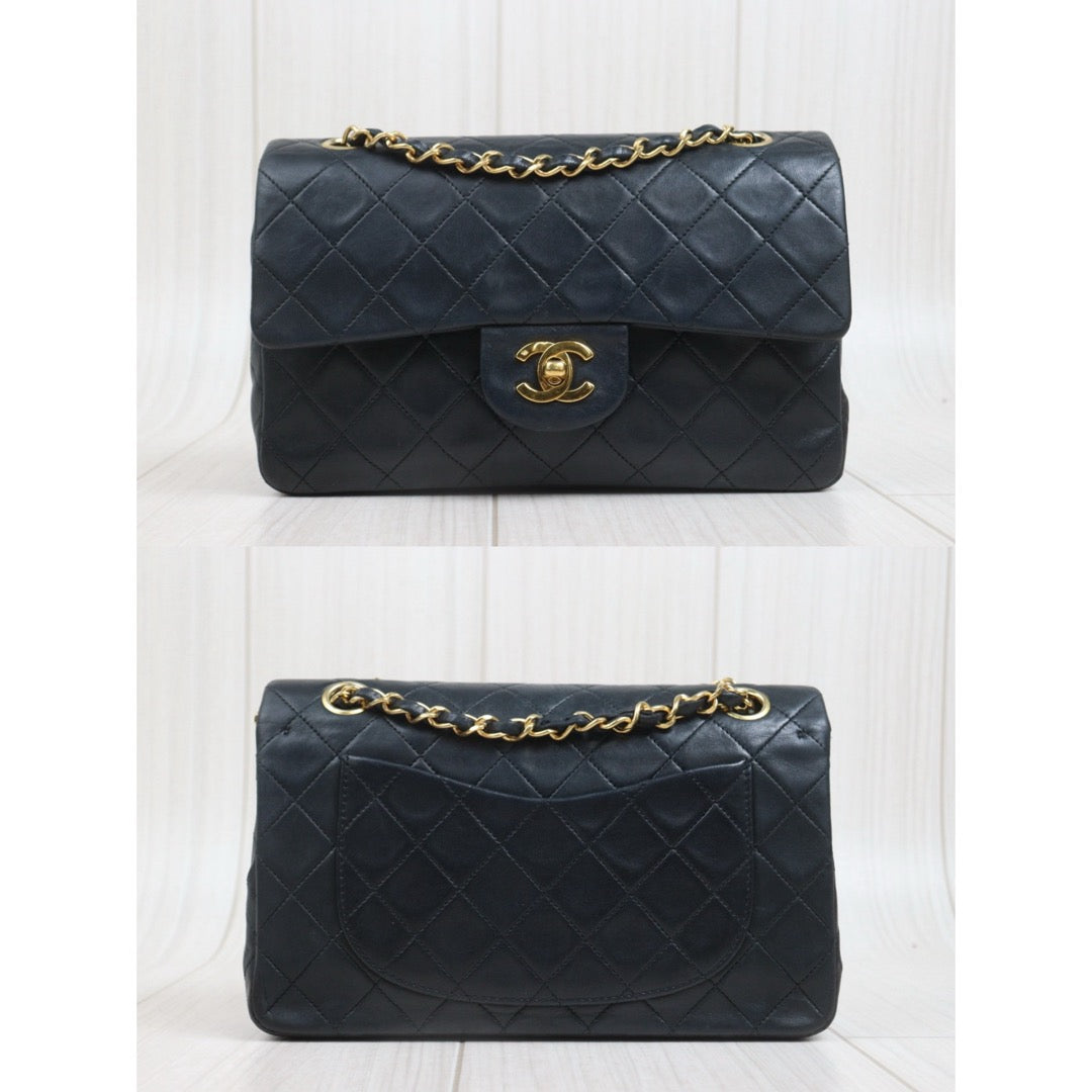Include Entrupy Certificate of Authenticity｜Good ( Rank AB)｜ CHANEL Lamb Skin Matrasse Chain Double Flap 25 Shoulder Bag  Black Made In 1989-1991 Year｜S26083009