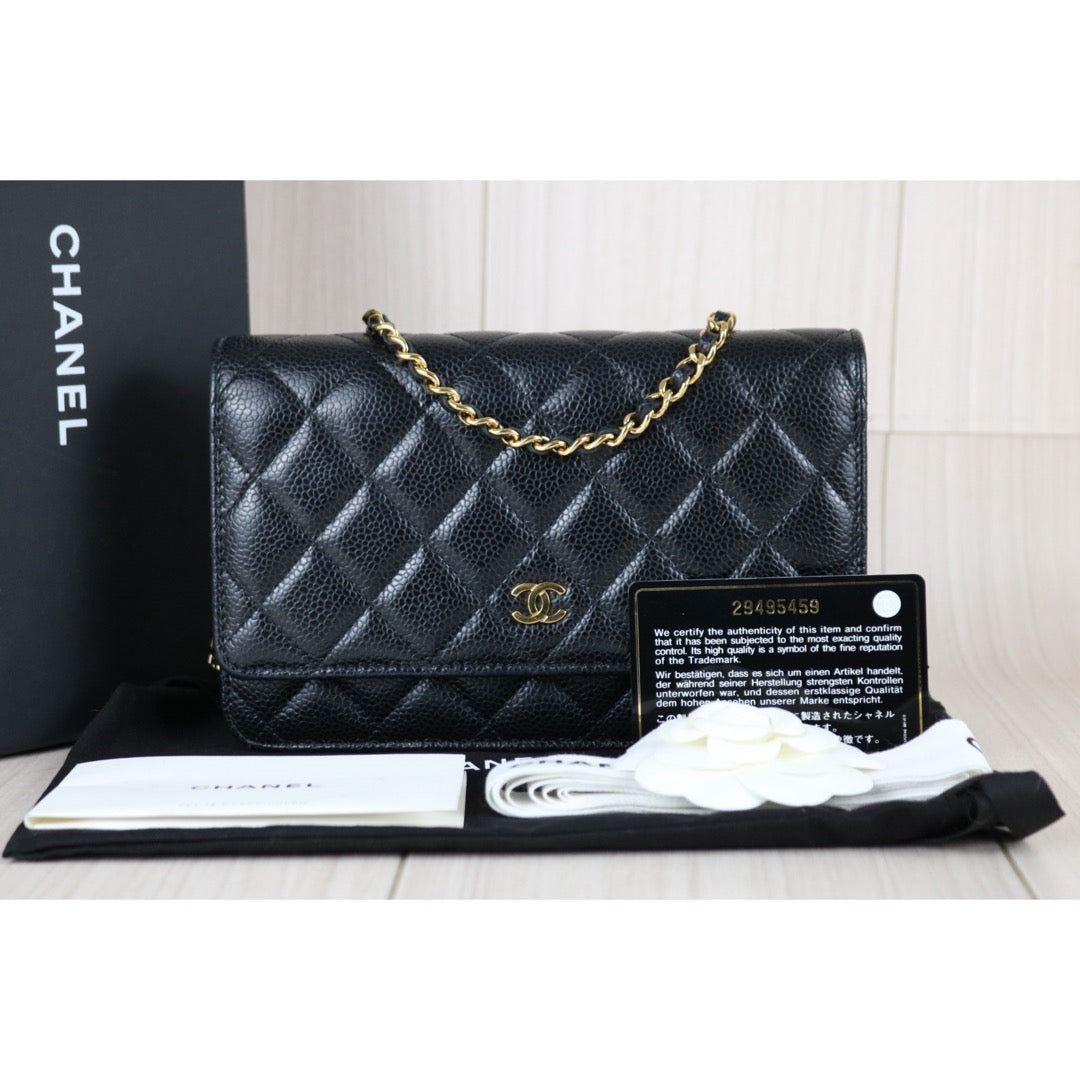 Include Entrupy Certificate of Authenticity｜Very Good ( Rank A) ｜Full Set CHANEL Matrasse Chain Caviar Skin WOC19 Shoulder Bag Black Made In 2020Year ｜S26031903