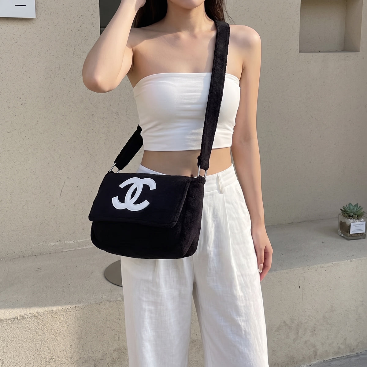 Very Good ( Rank A)｜CHANEL Precision Terry Cloth Flap Shoulder Bag Black VIP Gift｜S26090720
