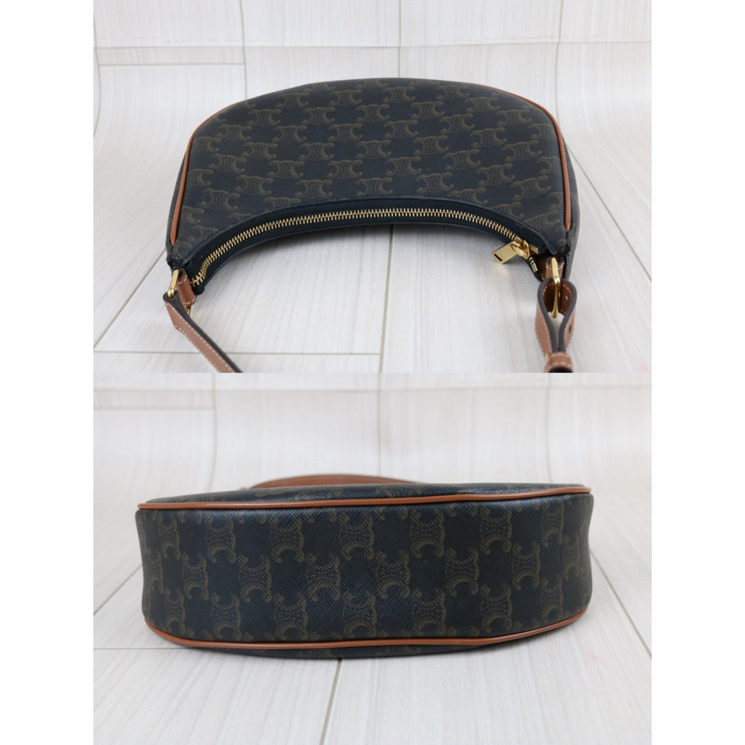 Include Entrupy Certificate of Authenticity｜Very Good ( Rank A)｜ CELINE AVA Macadam Triomphe Calf Leather Shoulder Bag ｜Z26102202