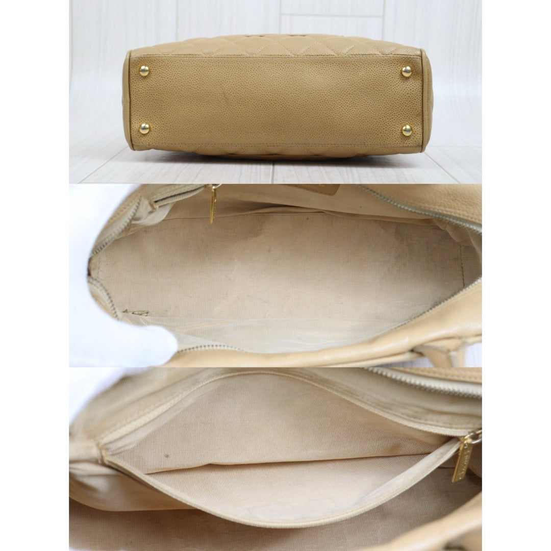 Include Entrupy Certificate of Authenticity｜Good ( Rank AB)｜ CHANEL Caviar Skin  Calf Leather Bowling Hand Bag Beige Made In 2003～2004Year｜26051302