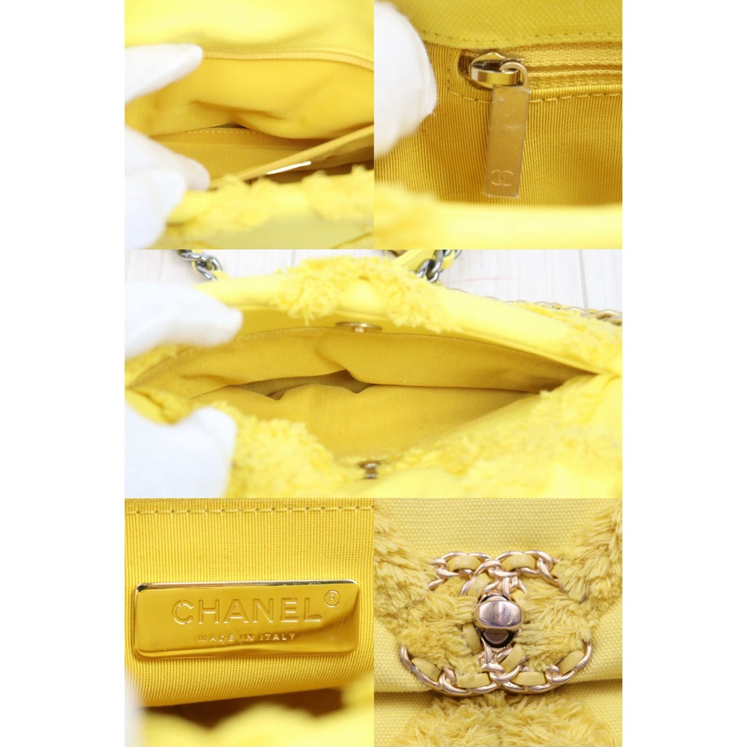 Very Good ( Rank A) ｜ CHANEL Canvas Tassel Single Flap 19bag Chain Shoulder Bag Yellow Made in 2020-2021Year｜ Y25112505