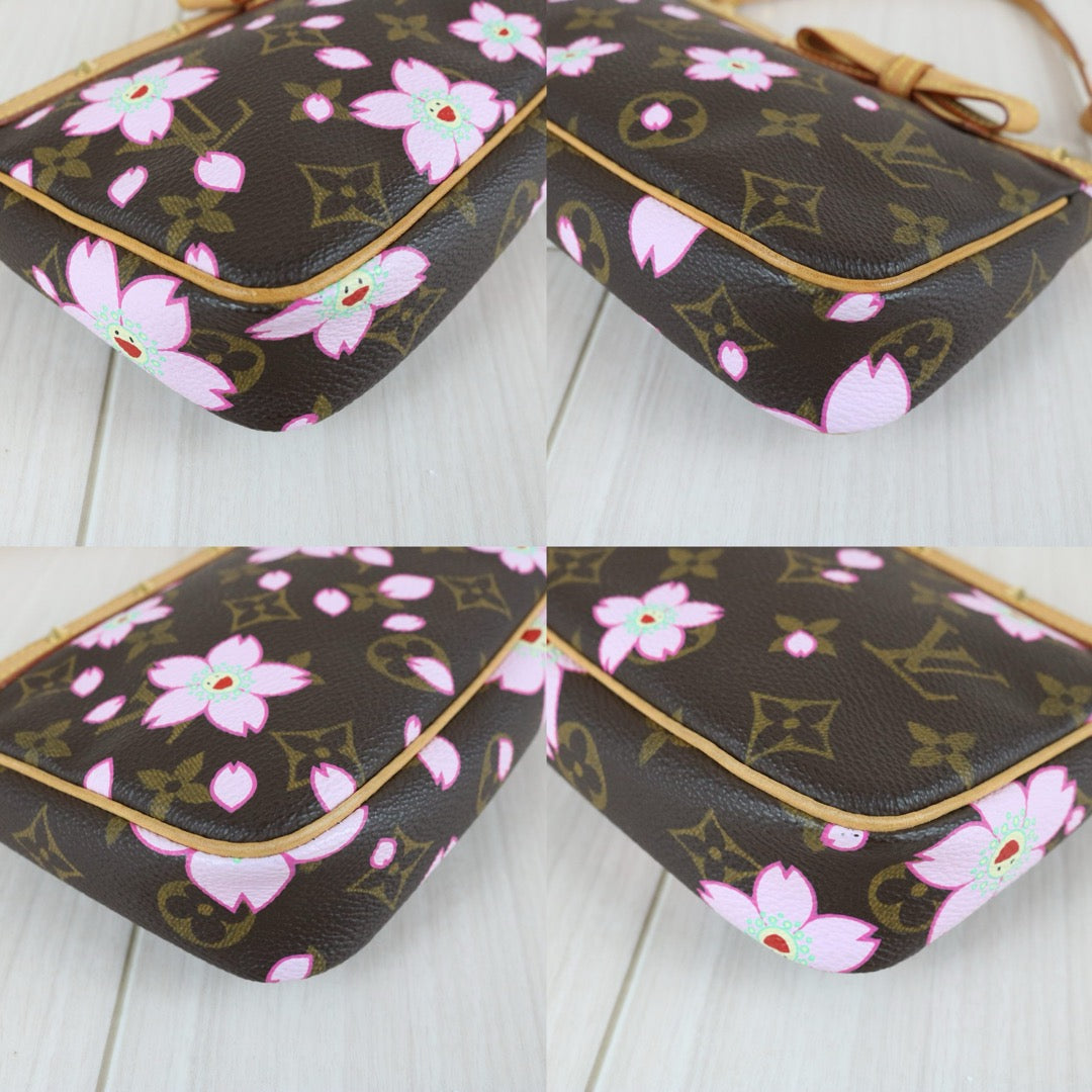 Include Entrupy Certificate of Authenticity｜Very Good ( Rank A) ｜  Louis Vuitton Takashi Murakam Sakura Monogram  Pochette Accessoires Limited edition｜S26031505