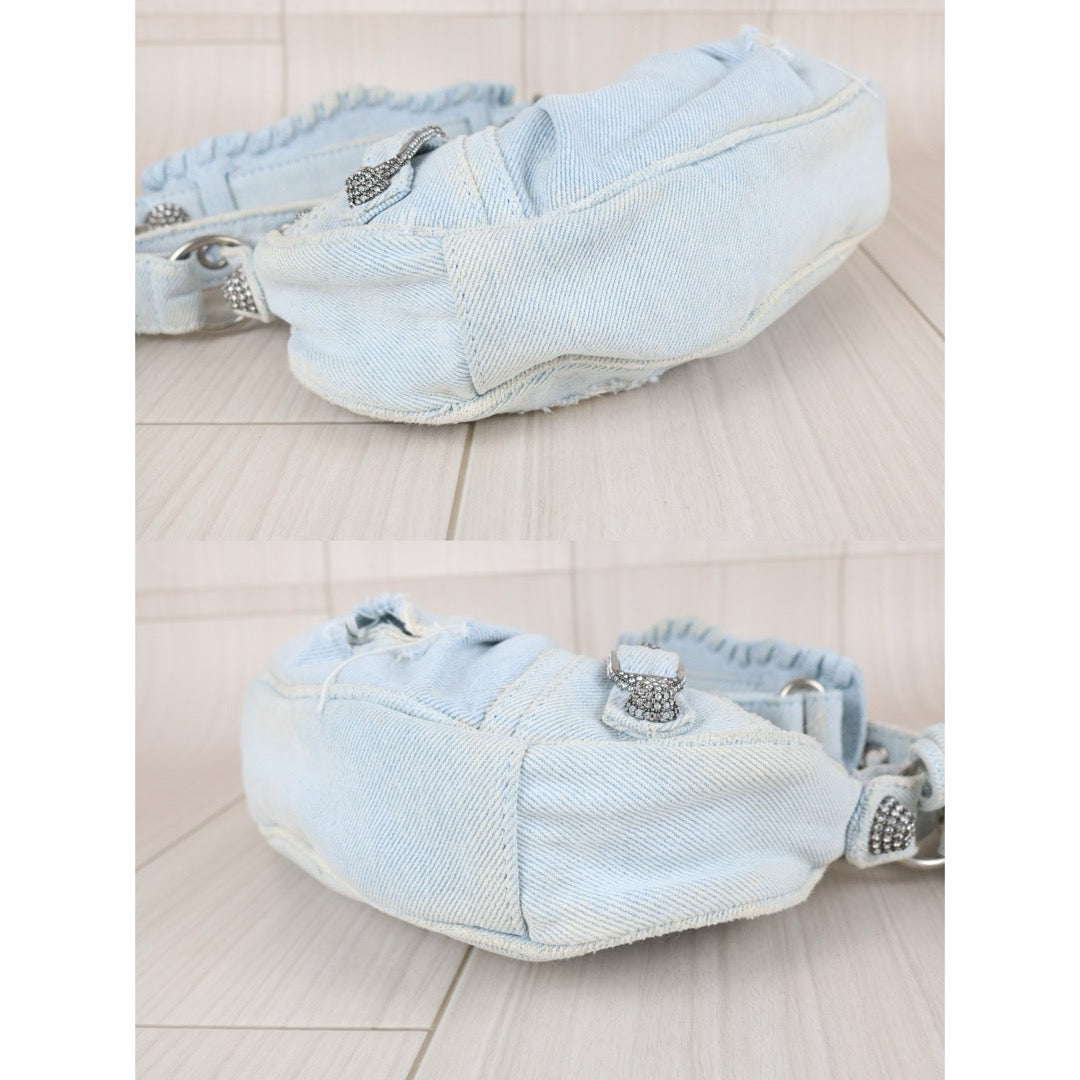 Very Good ( Rank A)｜Balenciaga Denim With Rhinestones Le cargole XS Shoulder Bag Light Blue ｜S25110309