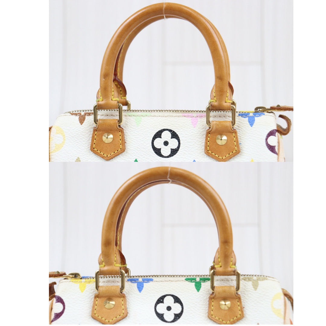 Rank AB ｜ LV Multi Monogram Mini Speedy White Handbag With Shoulderstrap｜23121914