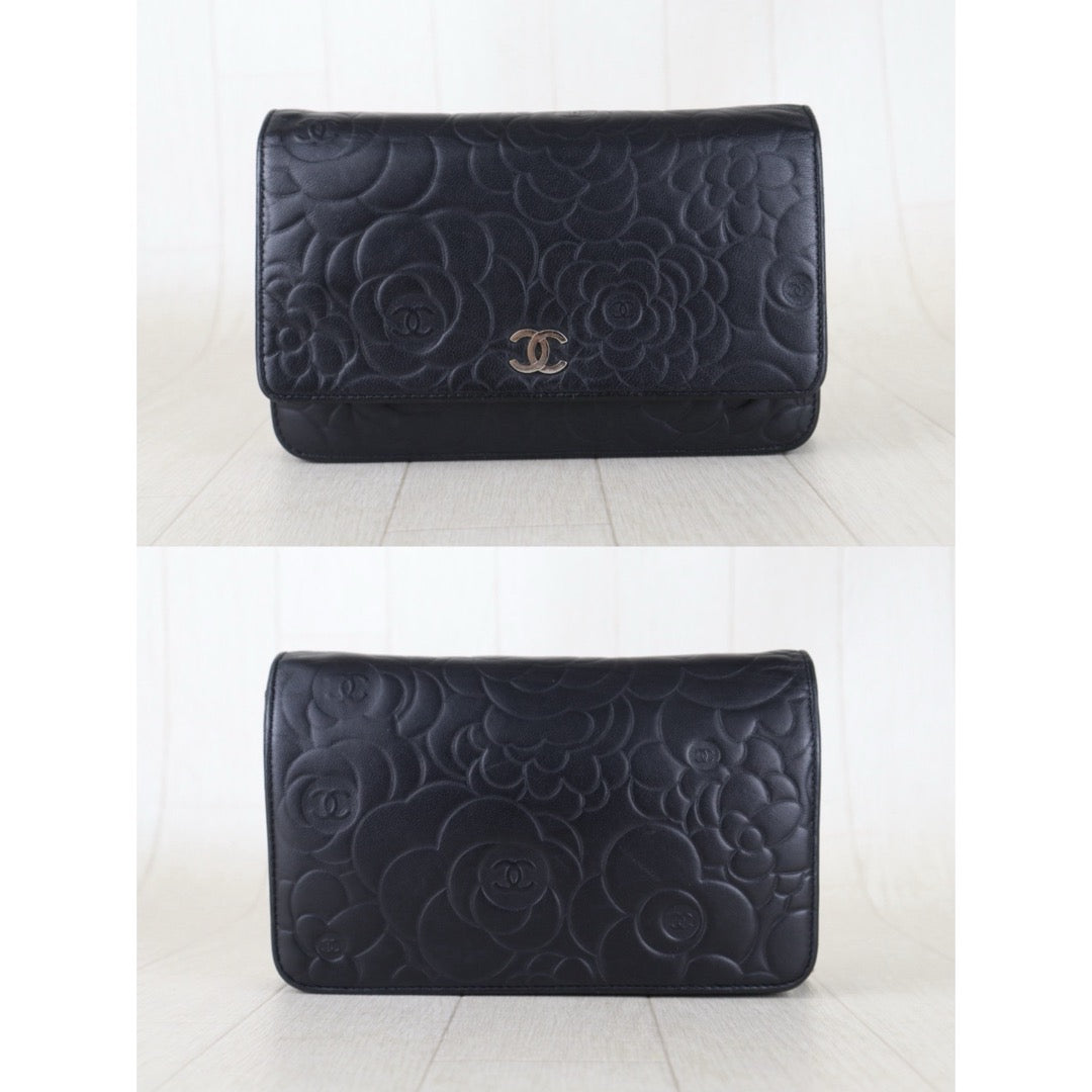 Include Entrupy Certificate of Authenticity｜Good ( Rank AB)｜CHANEL Lamb Skin Camellia WOC Chain Bag Black  Made In 2012 Year｜S26090730