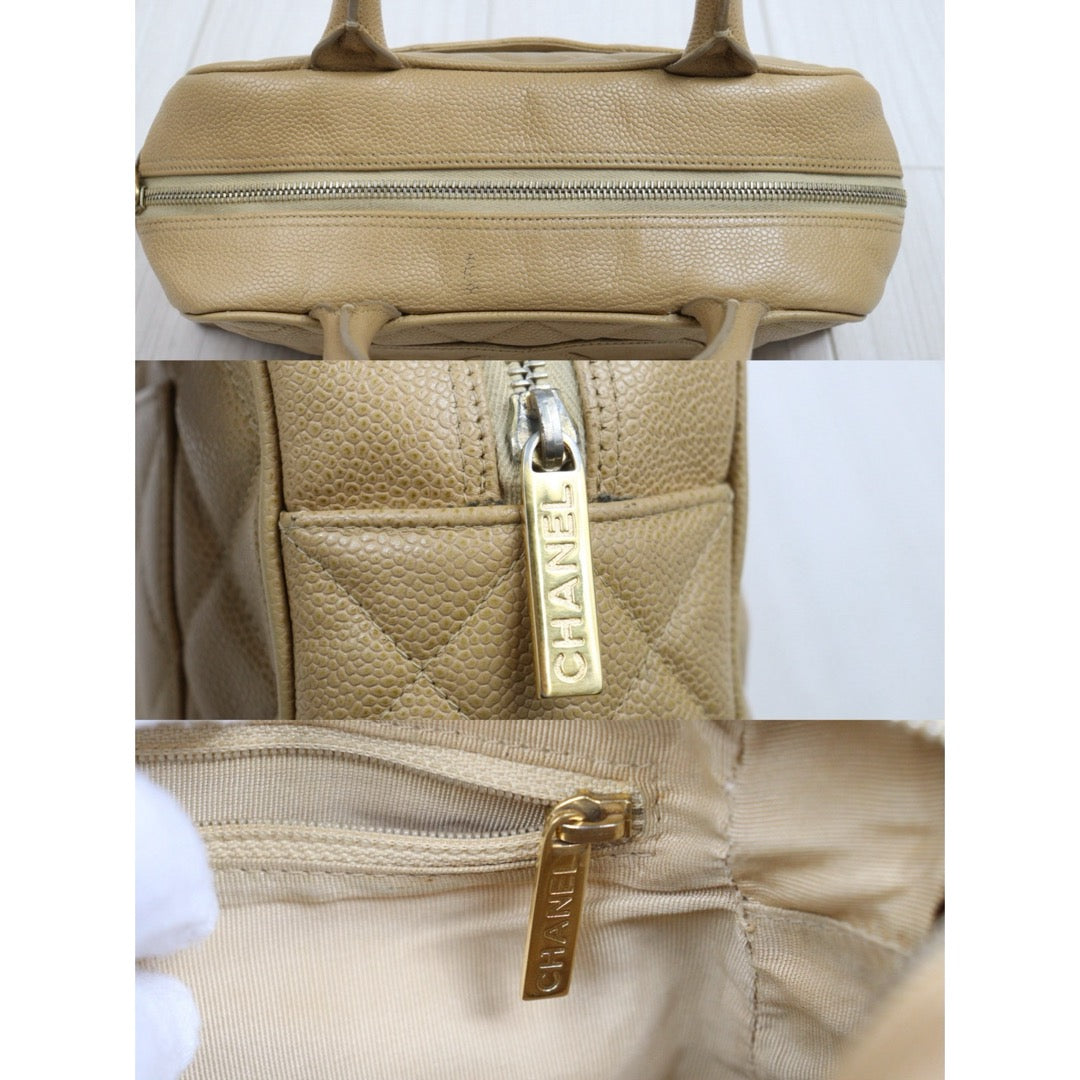 Include Entrupy Certificate of Authenticity｜Good ( Rank AB)｜ CHANEL Caviar Skin  Calf Leather Bowling Hand Bag Beige Made In 2003～2004Year｜26051302