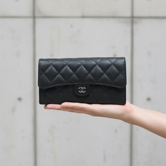 Include Entrupy Certificate of Authenticity｜Very Good ( Rank A)｜CHANEL Caviar Skin Black Long Wallet Made In 2020-2021Year｜26071307