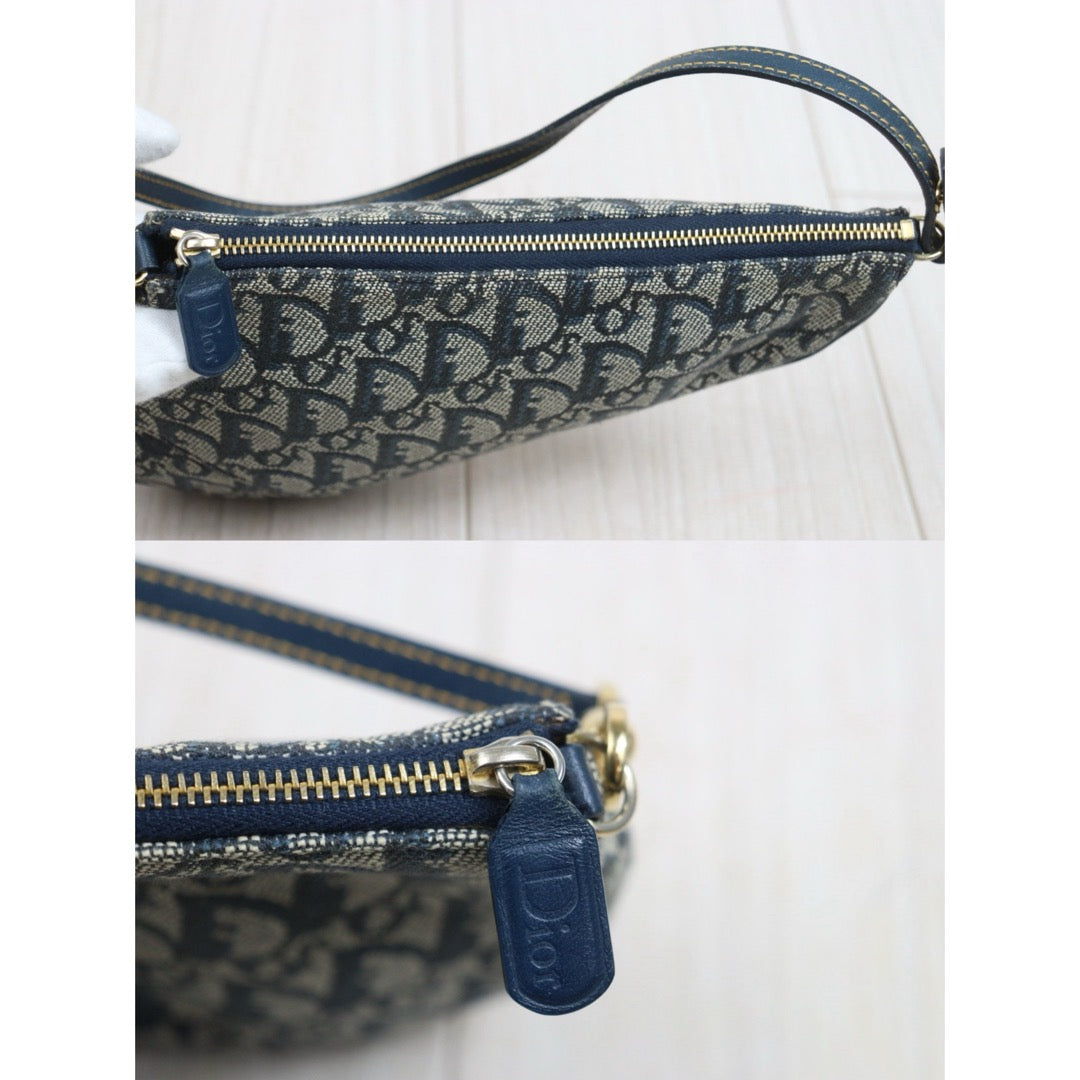 Include Entrupy Certificate of Authenticity｜Good ( Rank AB) ｜ Dior Trotter Saddle Pochette Blue Shoulder Bag Small｜S26060613