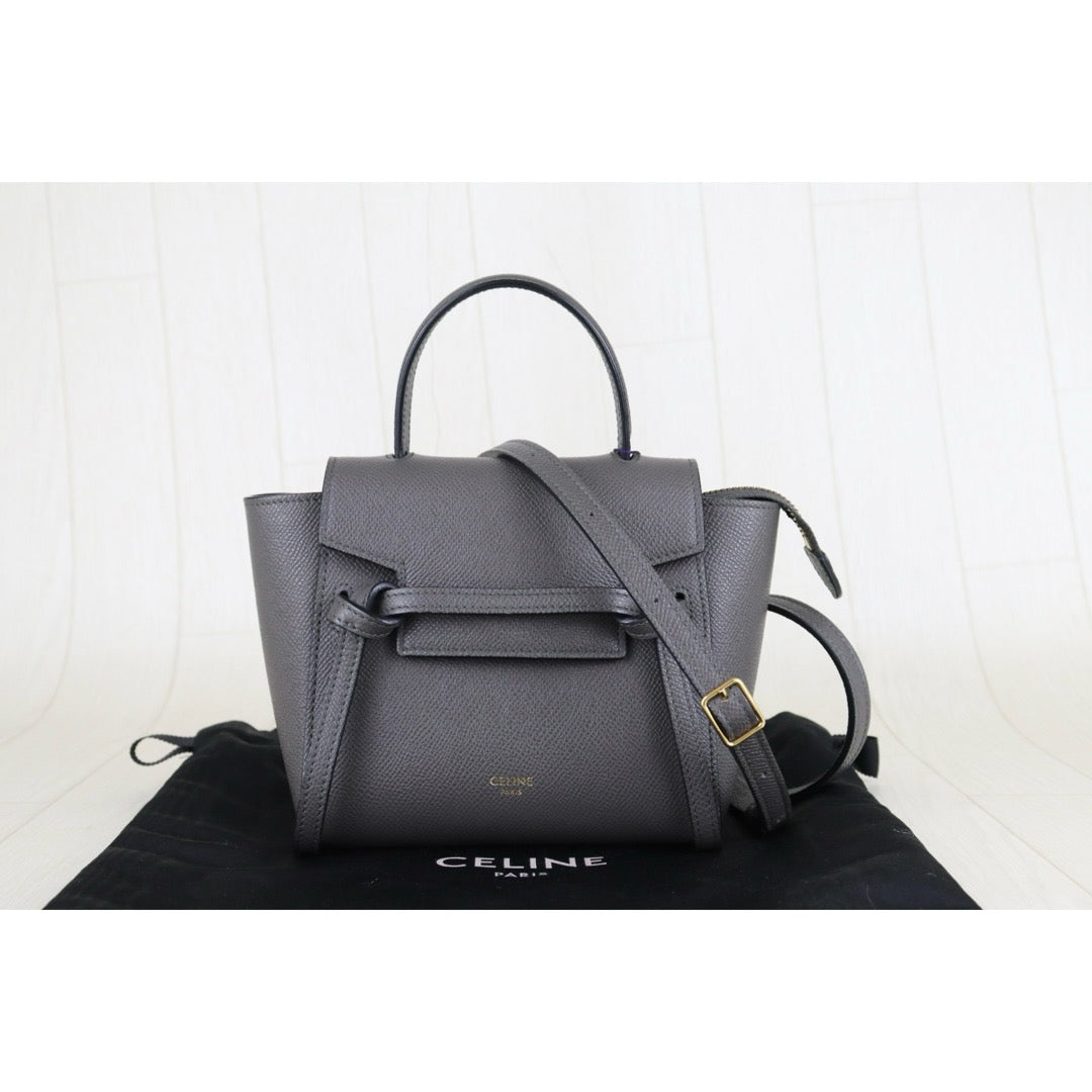 Very Good ( Rank A)｜CELINE Calf Leather Belt Pico Handbag Shoulder Bag Etoupe Gray｜S25121505