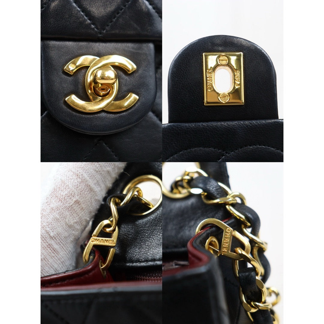 Good ( Rank AB)｜ CHANEL Lanbskin Square 17 Pearl  Shoulder Bag Black Made In 1991～1994 Year ｜25013118