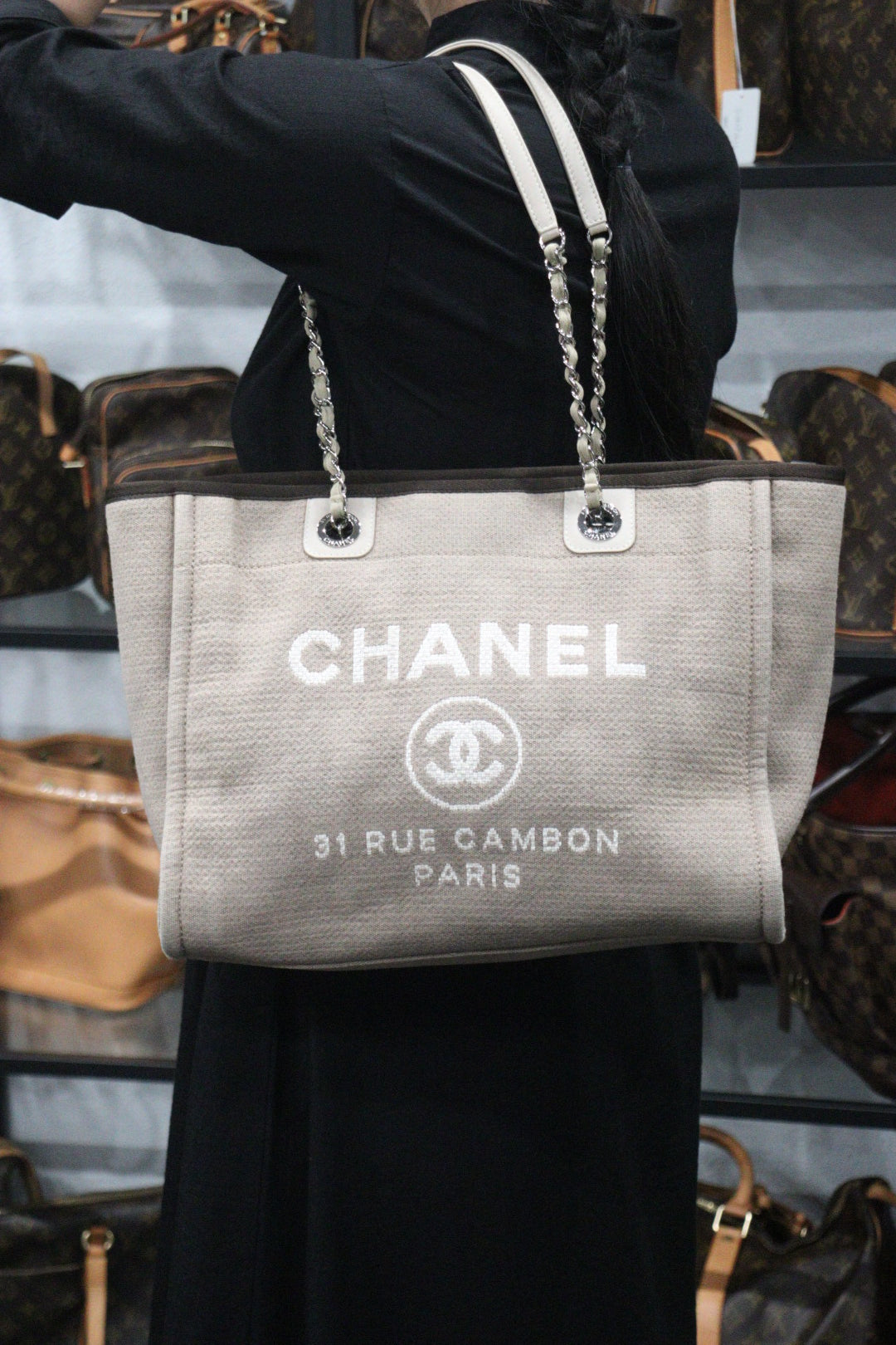 Good ( Rank AB) ｜ CHANEL Canvas Tote Bag Brown Beige  Made In 2012-2013 Year｜V24080606