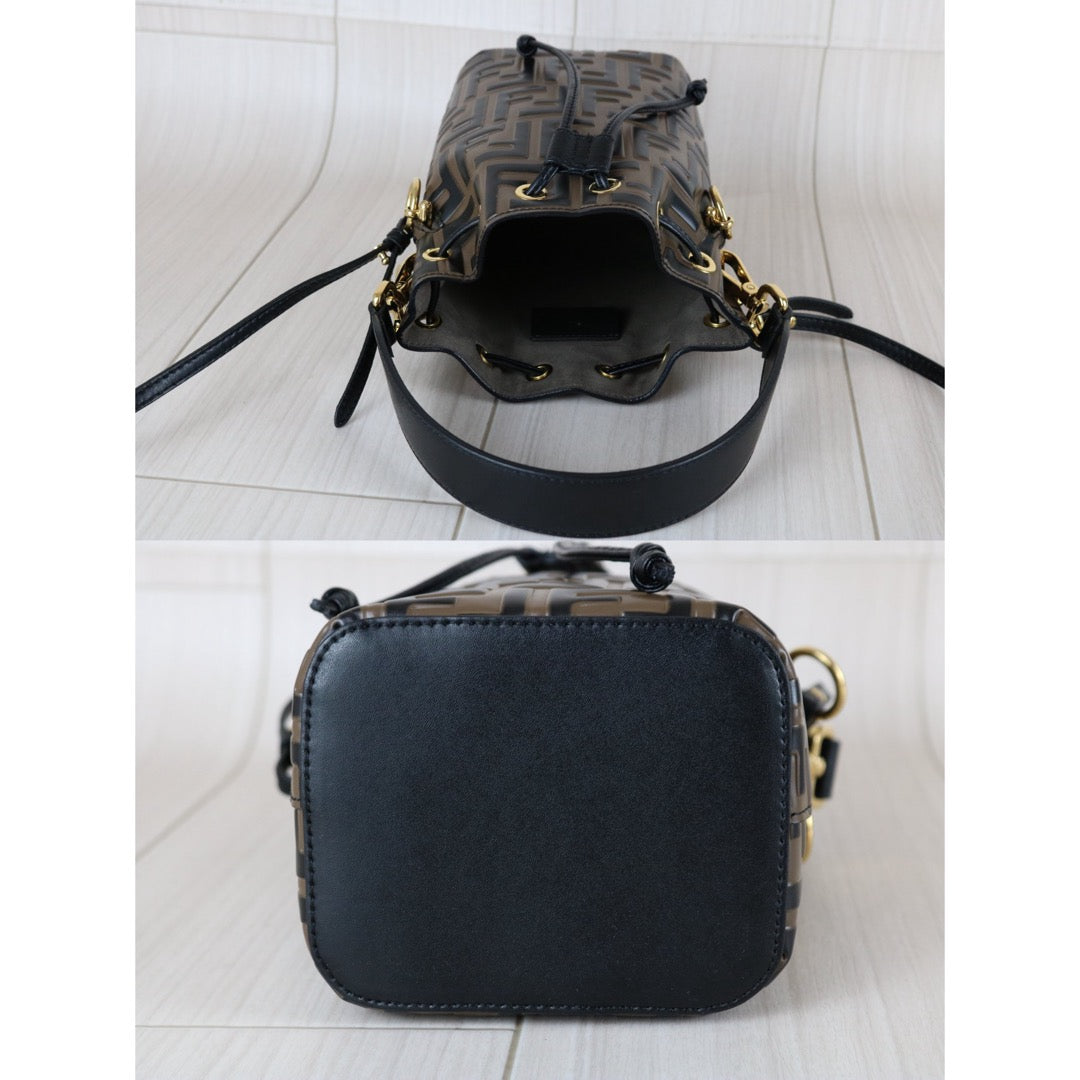 Very Good ( Rank A)｜ FENDI Zucca Calf Leather Mini Mon Tresor Bucket bag Shoulder Bag Brown ｜S25112303