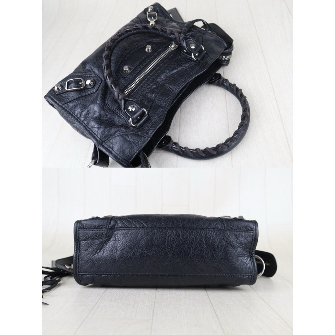 Include Entrupy Certificate of Authenticity｜Good ( Rank AB)｜Balenciaga Oiled Leather Gaint Classic mini city Handbag Shoulder Bag Black｜S26060115