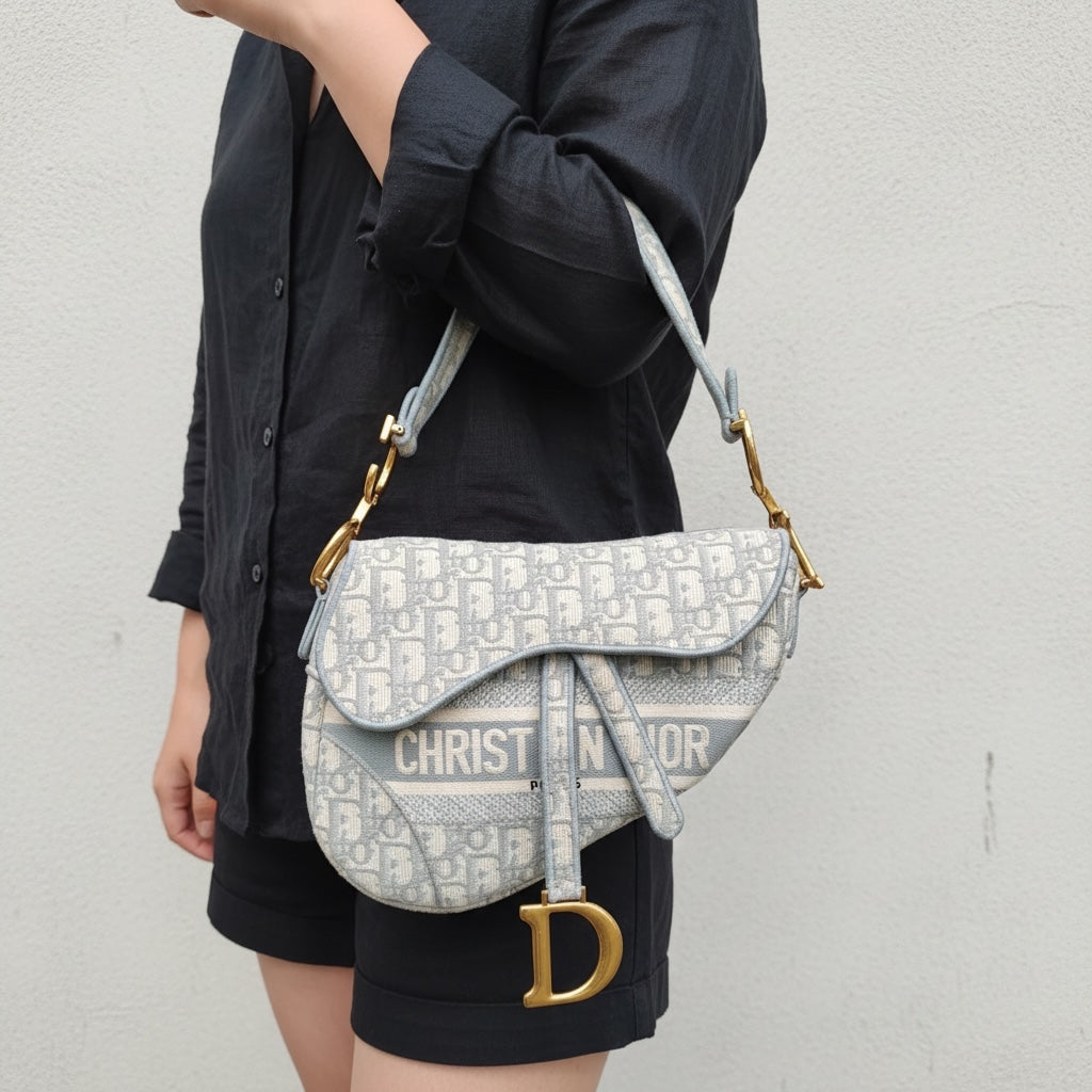 Include Entrupy Certificate of Authenticity｜Good ( Rank AB)｜Dior Trotter Saddle Obique Gray Shoulder Bag Medium｜S25110301