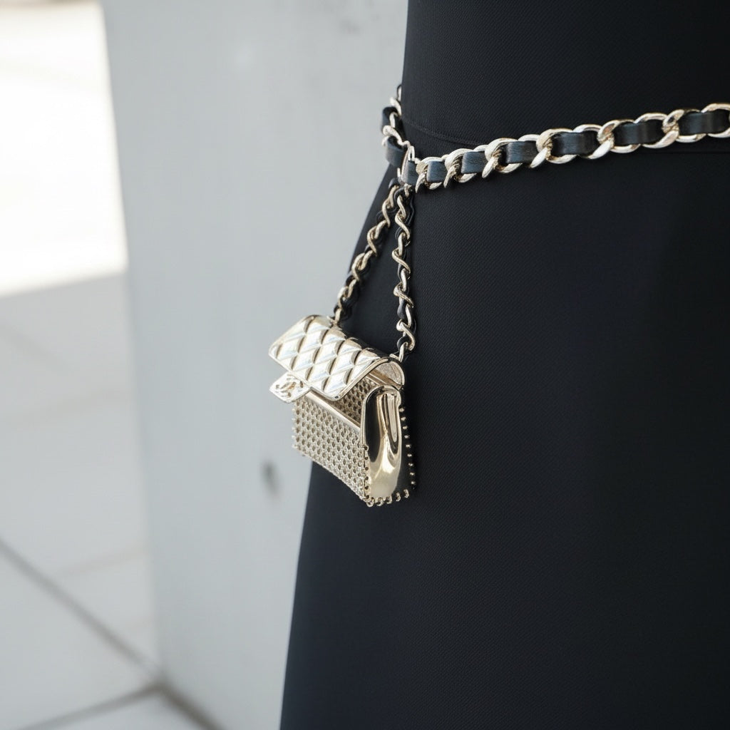 Include Authentic Detective Certificate of Authenticity｜Very Good ( Rank A) ｜ CHANEL B21S  Coco Mark  Leather  Double Chain Tinybag Waist Chain Made In 2021Year Limited edition｜S26062105