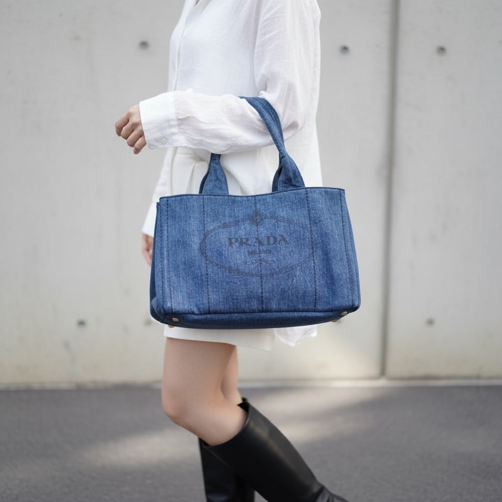 Include Entrupy Certificate of Authenticity｜Good ( Rank AB)｜  PRADA Canvas 2 Way Handbag Shoulder Bag Blue｜S26052001