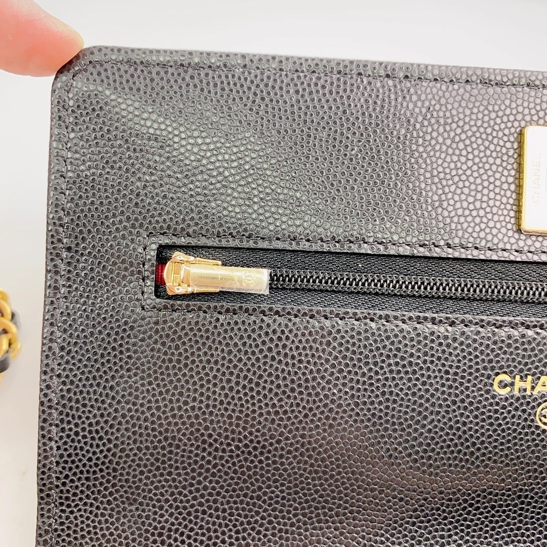 Rank A｜ CHANEL Matelasse Caviar Skin COCO Mark Coins Chain Wallet Black Gold Hardware ｜2302239