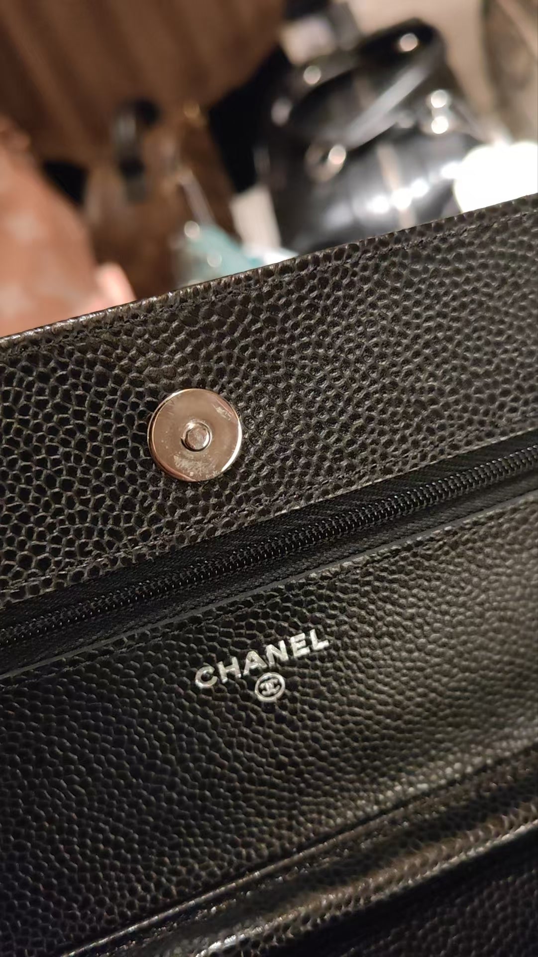 CHANEL Matelasse Caviar Skin Chain Wallet Black Silver Hardware Made in 2021-2022 Year