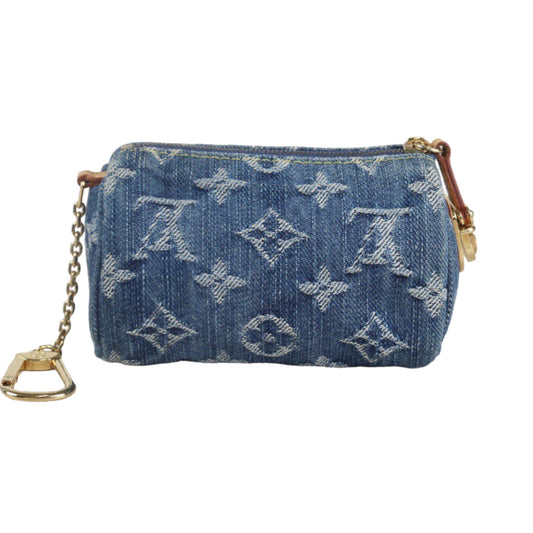 Rank A ｜ LV Monogram Denim Truth Speedy PM Mini Pouch Glove Case Accessory Pouch Blue｜V23090735
