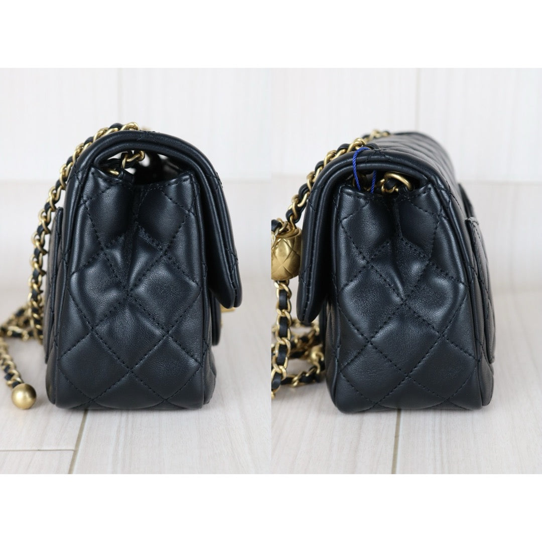 Very Good ( Rank A)｜ CHANEL  Matrasse Chain Lamb Skin 17 Flap Shoulder Bag Black IC Chips Model ｜W25110607