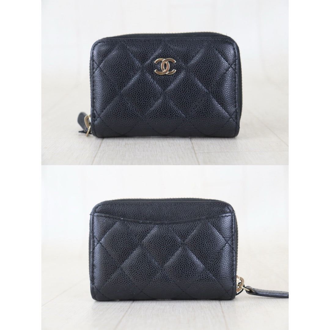Include Entrupy Certificate of Authenticity｜Good ( Rank AB)｜CHANEL Caviar Skin Black Zipper Wallet Made In 2018-2019Year｜Z26101203