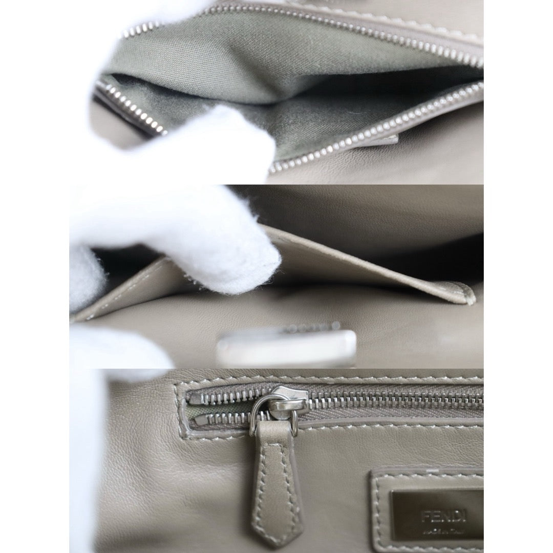 Include Entrupy Certificate of Authenticity｜Good ( Rank AB) ｜ FENDI Calf Leather Peekapoo iconic mini Handbag With Shoulder Bag Beige｜S26051513