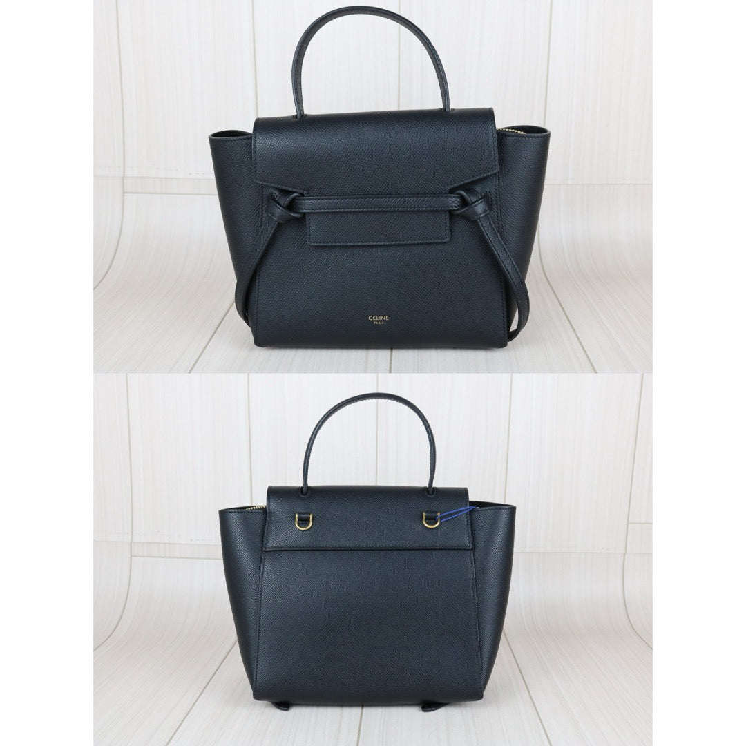 Good ( Rank AB)｜CELINE Calf Leather Belt Nano Handbag Shoulder Bag Black｜S25082510