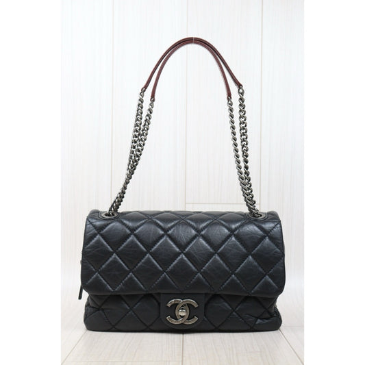 Very Good ( Rank A)| CHANEL Matrasse Chain Calf Leather Jumbo Black Made In 2013-2014 Year|Y25072801