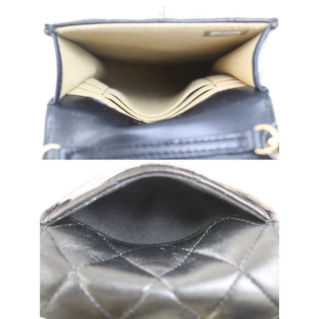 Include Entrupy Certificate of Authenticity｜Very Good（Rank A）｜CHANEL Lamb Skin  Flap Phone Holder Chain Shoulder Bag Black Made In 2022-2023 Year ｜Z26101202