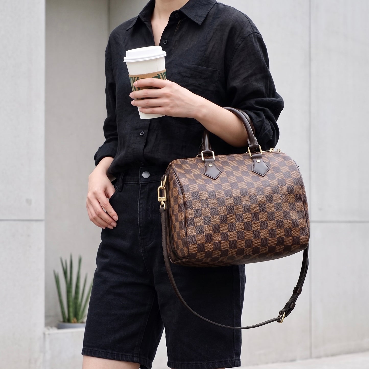 Include Entrupy Certificate of Authenticity｜Very Good ( Rank A) ｜ Louis Vuitton Damier Speedy 25 Hand Bag With Shoulder Strap｜S26072540