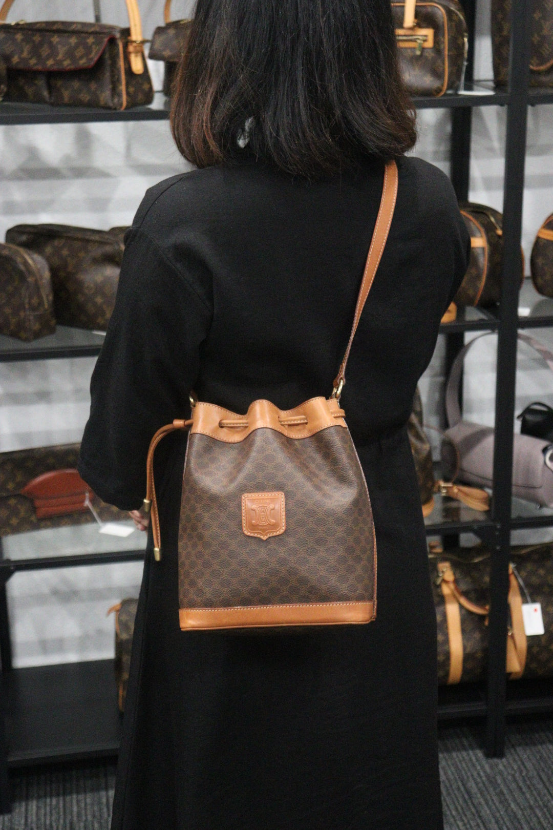 Brown Celine Macadam Shoulder Bag