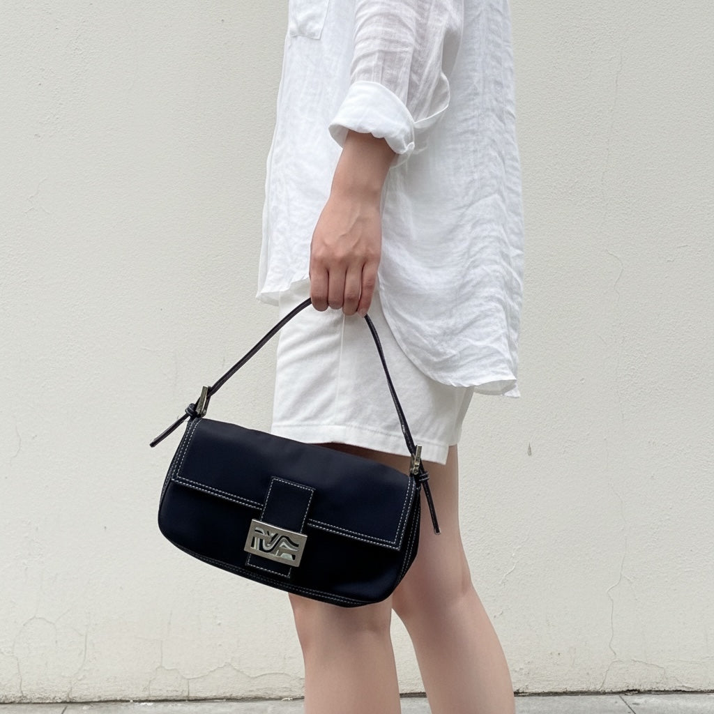 Include Entrupy Certificate of Authenticity｜Good ( Rank AB)｜  FENDI Denim Baguette Shoulder Bag  ｜S26060616
