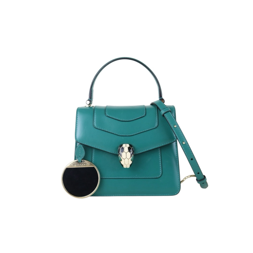 Include Entrupy Certificate of Authenticity｜Good ( Rank AB) ｜Bvlgari Calf Leather Serpenti Forever Top in Emerald Green Hand Bag With Shoulder Strap ｜S26090719