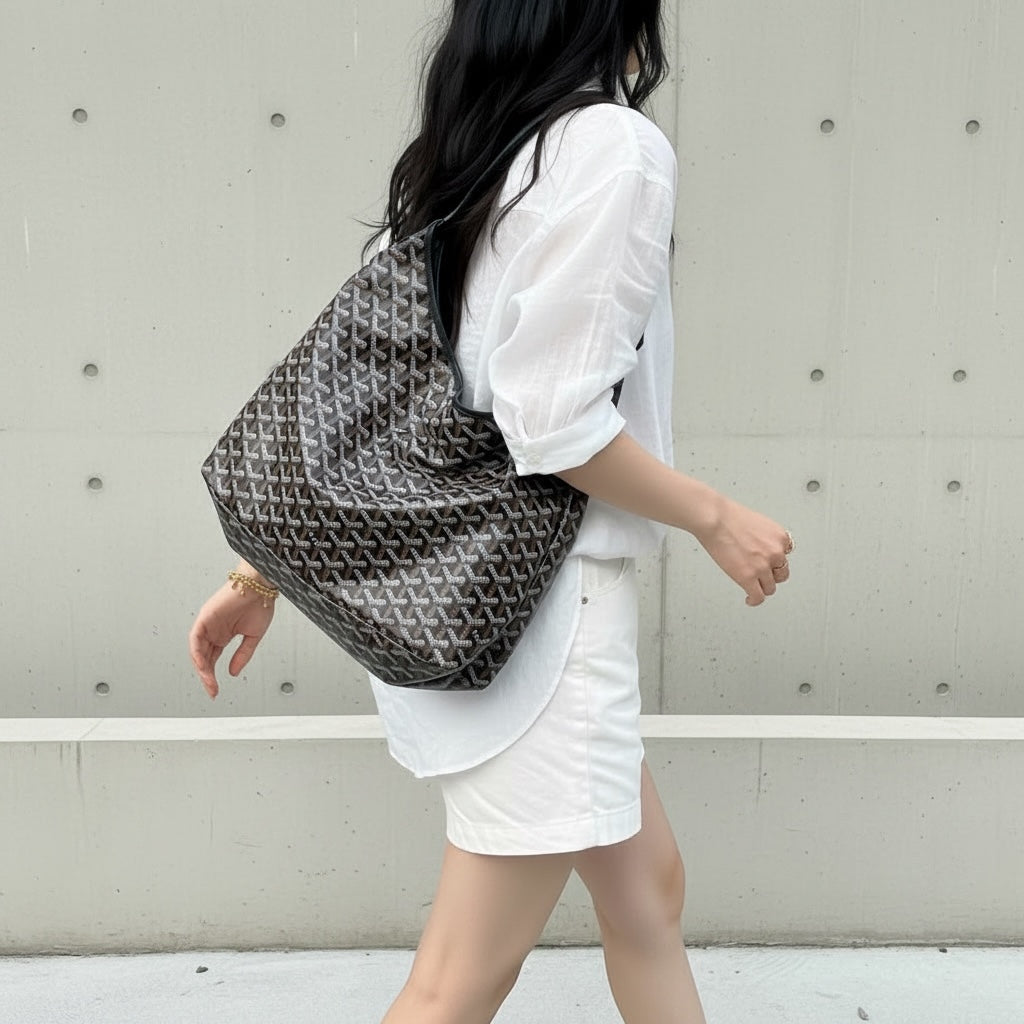 Include Entrupy Certificate of Authenticity｜Very Good ( Rank A)｜ Goyard Boheme Hobo Black｜S26022615