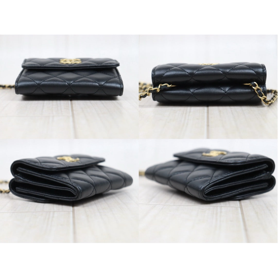 Very Good ( Rank A)｜ CHANEL Matelasse Chain Lamb Skin Coco Mark Card Holder Black Made In 2020-2021Year ｜P25080608