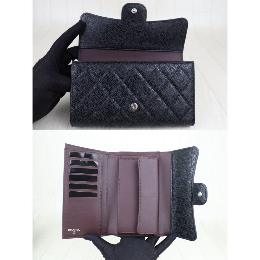 Excellent（Rank SA）｜Full Set Chanel Caviar Skin Black  Wallet Made In 2014Year ｜S25101202