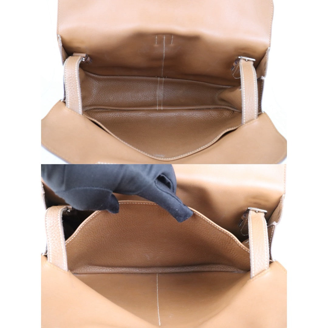 Good ( Rank AB)｜ Hermes Halzan 31 TC Leather Handbag Shoulder Bag Golden Brown C Stamp Made In 2018 Year｜H25081804