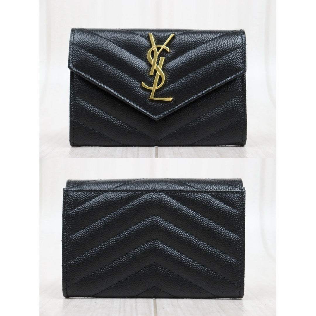 Excellent（Rank SA）｜  Saint Laurent YSL Caviar Skin Calf Leather Wallet Black｜25052908