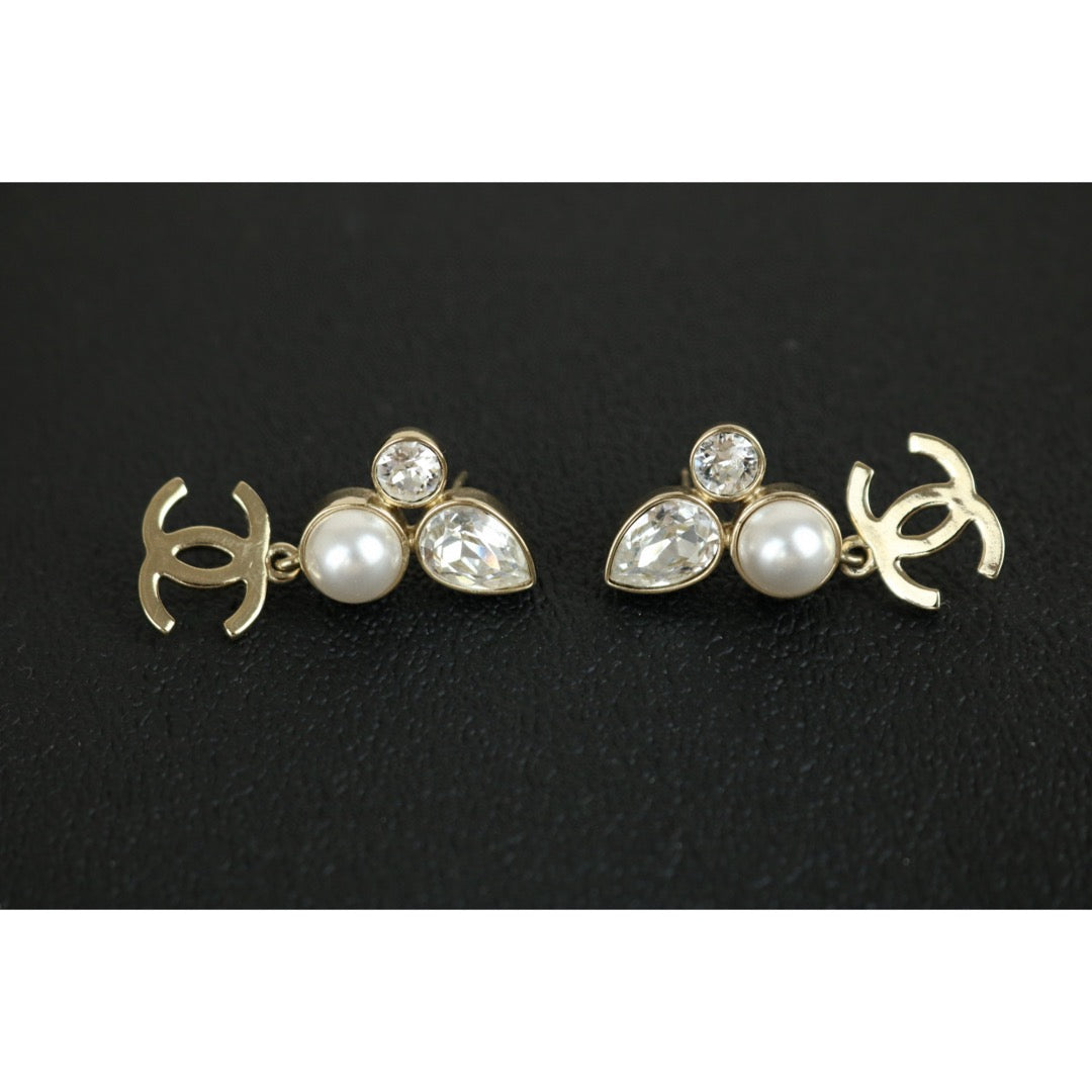 Very Good ( Rank A) ｜CHANEL Pearl COCO Mark Pearl Rhinestone Earrings ｜F25012304