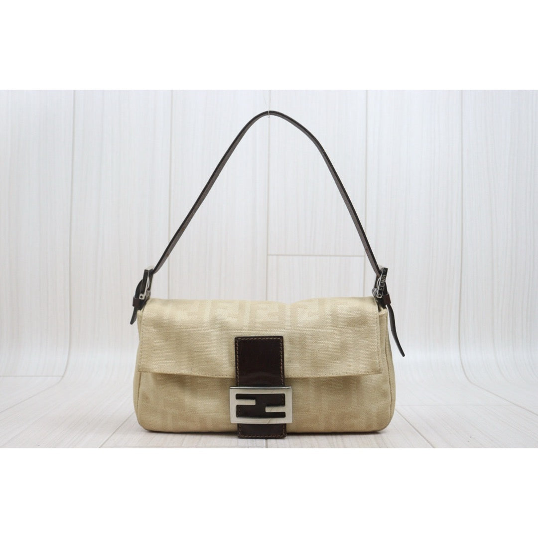 Include Entrupy Certificate of Authenticity｜Fair ( Rank B)｜ FENDI Zucca Mamma Baguette Shoulder Bag Beige｜26070317