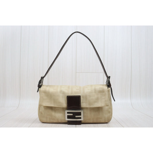 Include Entrupy Certificate of Authenticity｜Fair ( Rank B)｜ FENDI Zucca Mamma Baguette Shoulder Bag Beige｜26070317