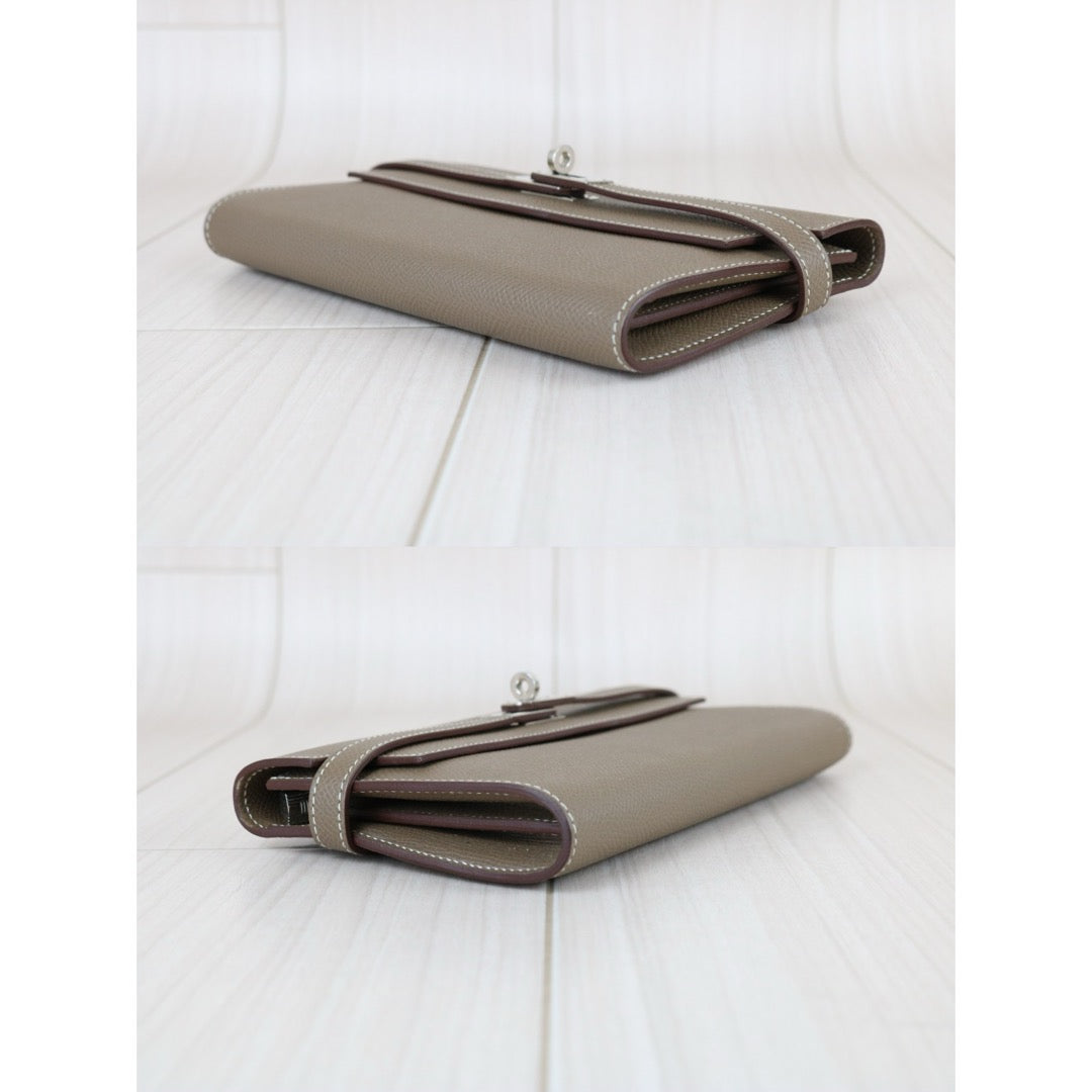 Very Good ( Rank A)｜ HERMES Epsom Kelly Wallet Gray □R Stamp Made In 2014 Year｜W25060311