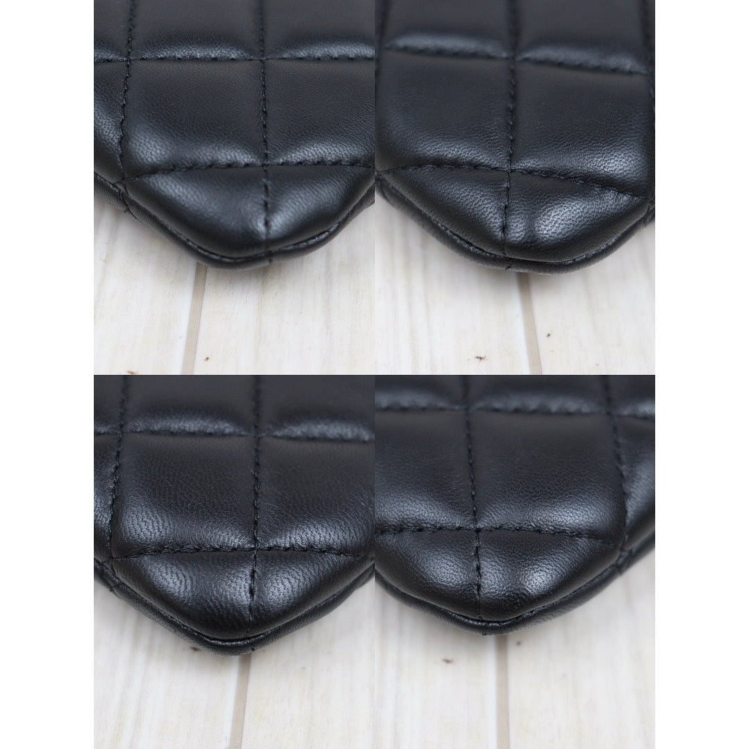 Very Good ( Rank A)｜ CHANEL Coco Mark Lambskin Classic Small Pouch  Black Made In 2014-2015Year｜25091209