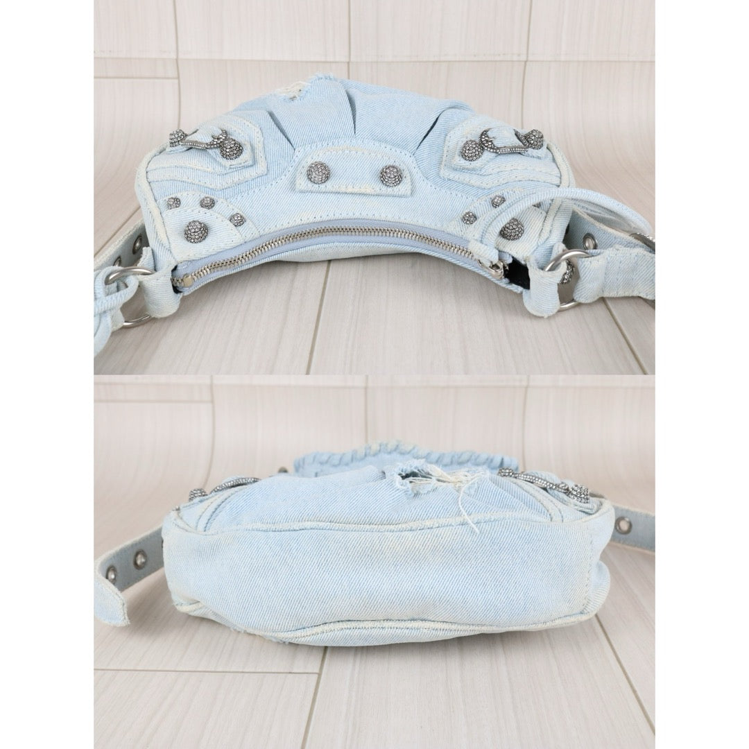 Very Good ( Rank A)｜Balenciaga Denim With Rhinestones Le cargole XS Shoulder Bag Light Blue ｜S25110309