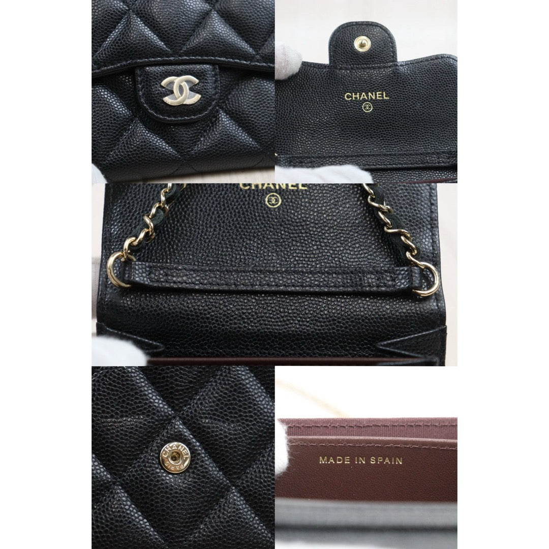 Very Good ( Rank A)｜ CHANEL Matelasse Chain Caviar Skin Coco Mark Card Holder Black Made In 2021-2022Year ｜S25081419