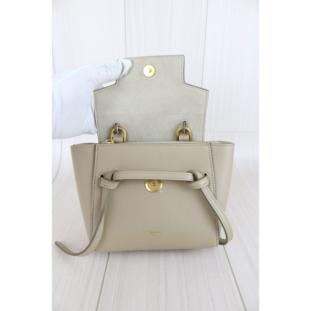 Very Good ( Rank A)｜CELINE Calf Leather Belt Pico Handbag Shoulder Bag Beige｜S25070708