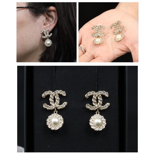 Very Good ( Rank A) ｜CHANEL COCO Mark Pearl Rhinestone Earrings ｜S25021026